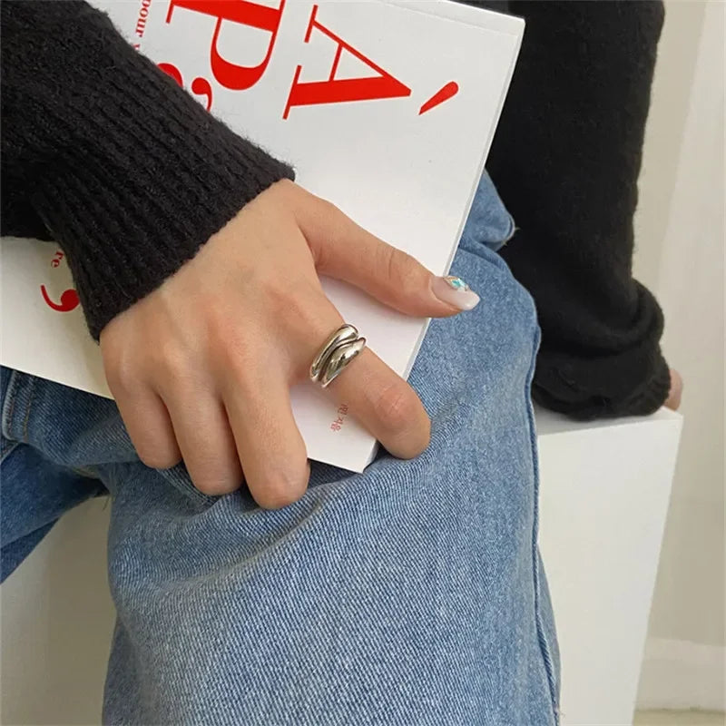 Gold Silver Color Irregular Wave Rings Trendy Simple Geometric Handmade Jewelry for Women Couple Adjustable Ring Wedding
