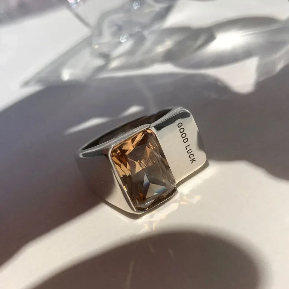 XINYI Silver Color Wide Rings for Women New Trendy Elegant Vintage Simple Good Luck Zircon Party Jewelry Birthday Gifts