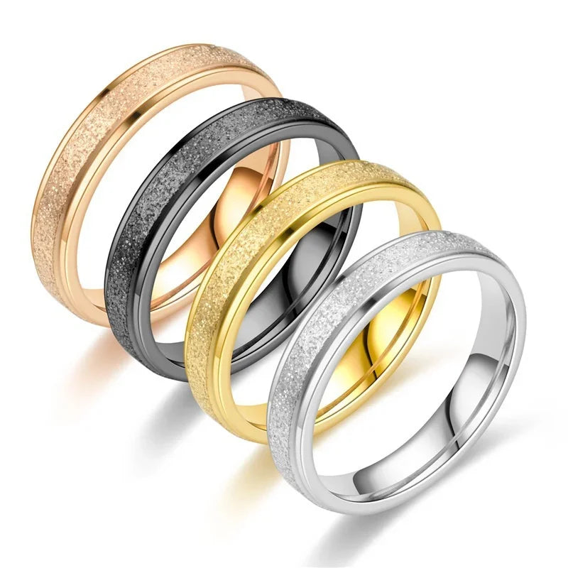 Trendy Rings Stanless Steel Luxury Fashion Titanium Rose Gold Color Frosted Ring Exquisite Women Men Jewelry Wedding Gift Hot