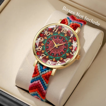 Fashion Woven Strap Women Watches Vintage Arabic Numeral Dial Quartz Watches For Ladies Clock Reloj Mujer（Without Box）