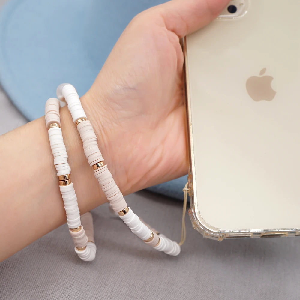 Clay Solid Color Mobile Phone Charm Phone Strap Lanyard Imitation Pearl Rope Cellphone Chains for Women Fashion Accessories