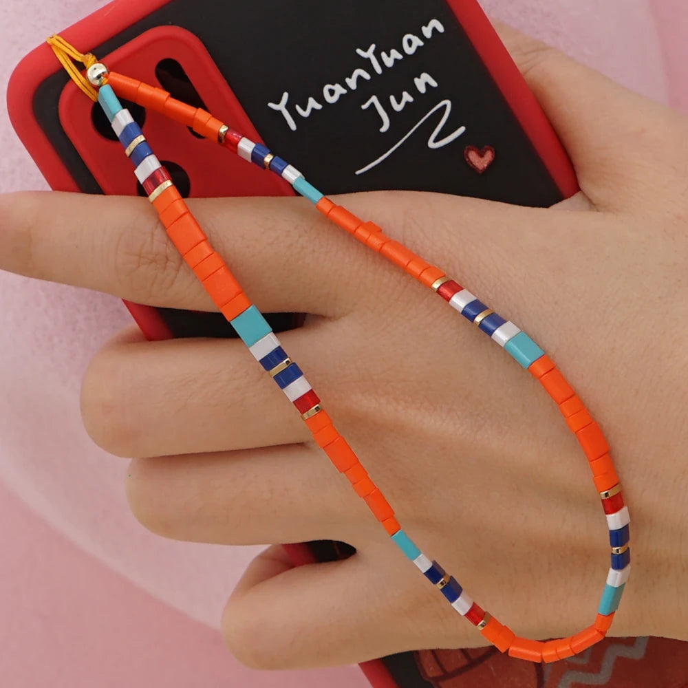 Clay Solid Color Mobile Phone Charm Phone Strap Lanyard Imitation Pearl Rope Cellphone Chains for Women Fashion Accessories