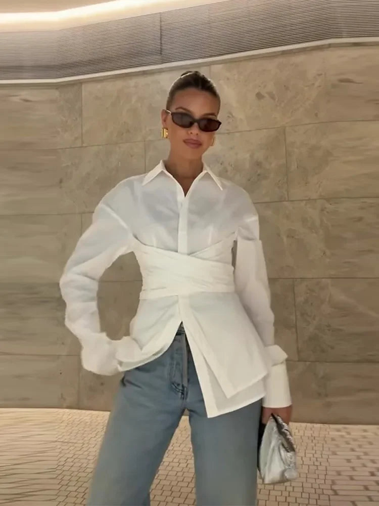 Fashion Woman Waist Shirt  New Turn-Down Collar Single Breasted Female Blouse Solid Color Shirts Office Lady Clothing