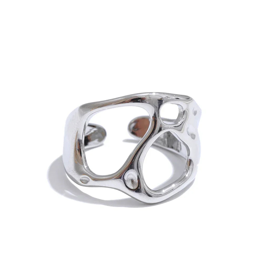 Yhpup Novelties Adjustable Stainless Steel Geometric Hollow Fashion Unusual Open Ring Popular Versatile Daily Trendy Jewelry