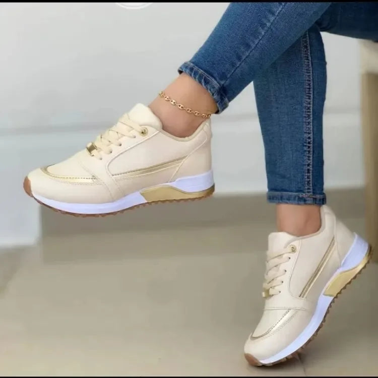 Women's Sneakers Shoes Spring Comfortable and Versatile Casual Single Shoe Platform Lace Up Sneakers Vulcanized Shoes Large Size