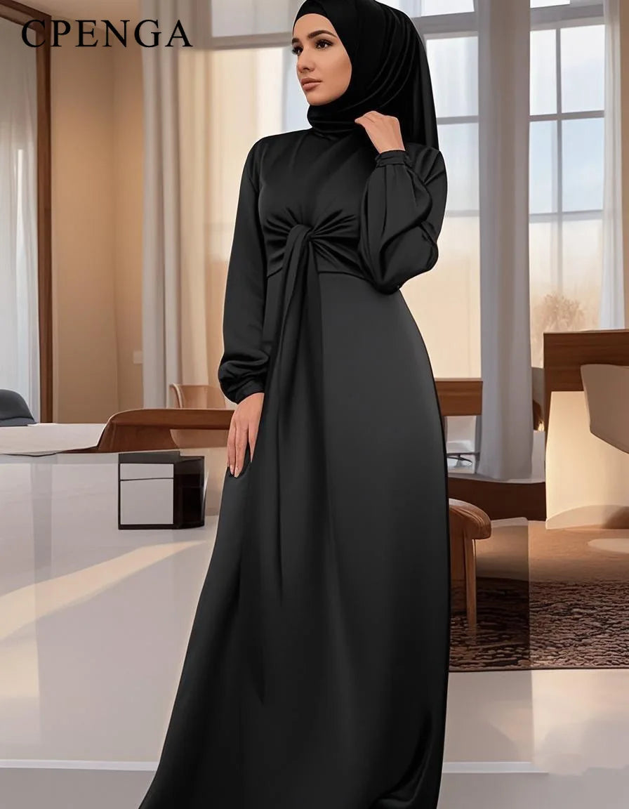 Ramadan Arabic Muslim Women Modest Dress Elegant Dubai Satin Abaya Islamic Party Clothing Holiday Travel Outfit 2025 Turkey Robe