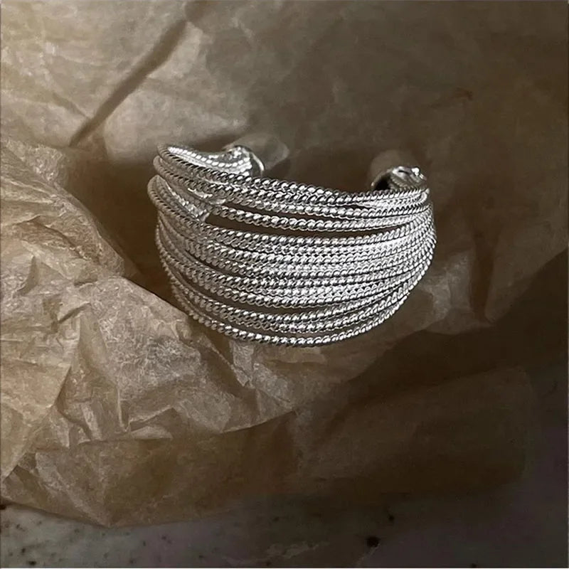Gold Silver Color Irregular Wave Rings Trendy Simple Geometric Handmade Jewelry for Women Couple Adjustable Ring Wedding