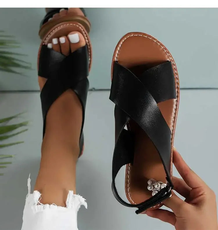 Women's Sandals 2025 Summer Women Flat Shoes Soft Pu Leather Sandalias De Mujer Summer Sandals Women Beach Footwear