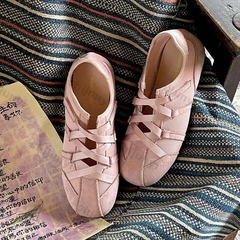 Women Shoes 2025 Spring Autumn New Fashion Comfort Soft Sole Ballet Style Casual Shoes Breathable Mesh Non Slip Vintage Sneakers