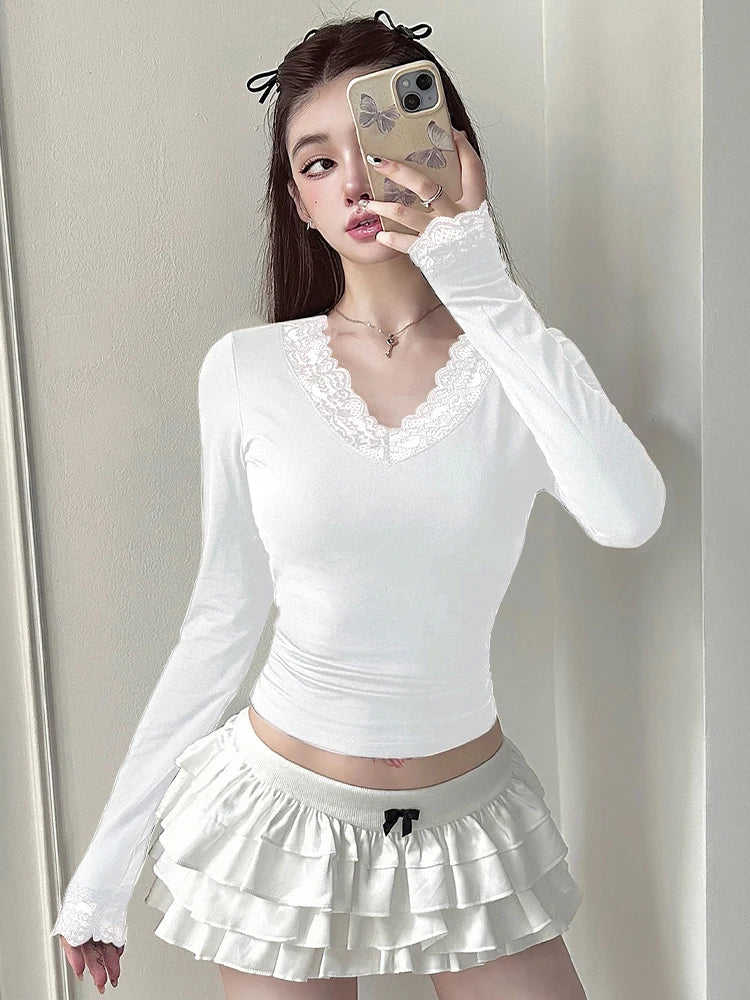 Women's T-shirt New Streetwear Spring Fashion Casual Slim T-shirt Elegant Female Sexy Black Lady Versatile Knitted Tees Clothing