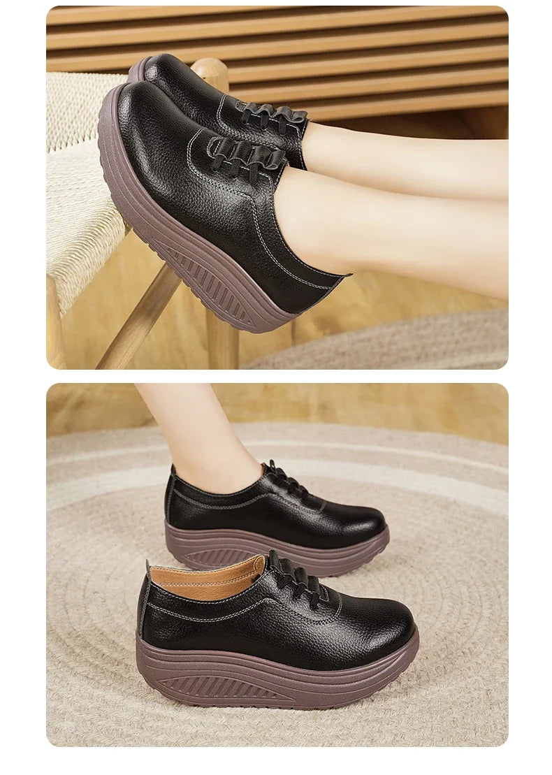 Women's Sneakers PU Leather Platform Thick Bottom Casual Walking Vulcanized Shoes Fashion Female Footwear Zapatillas Mujer