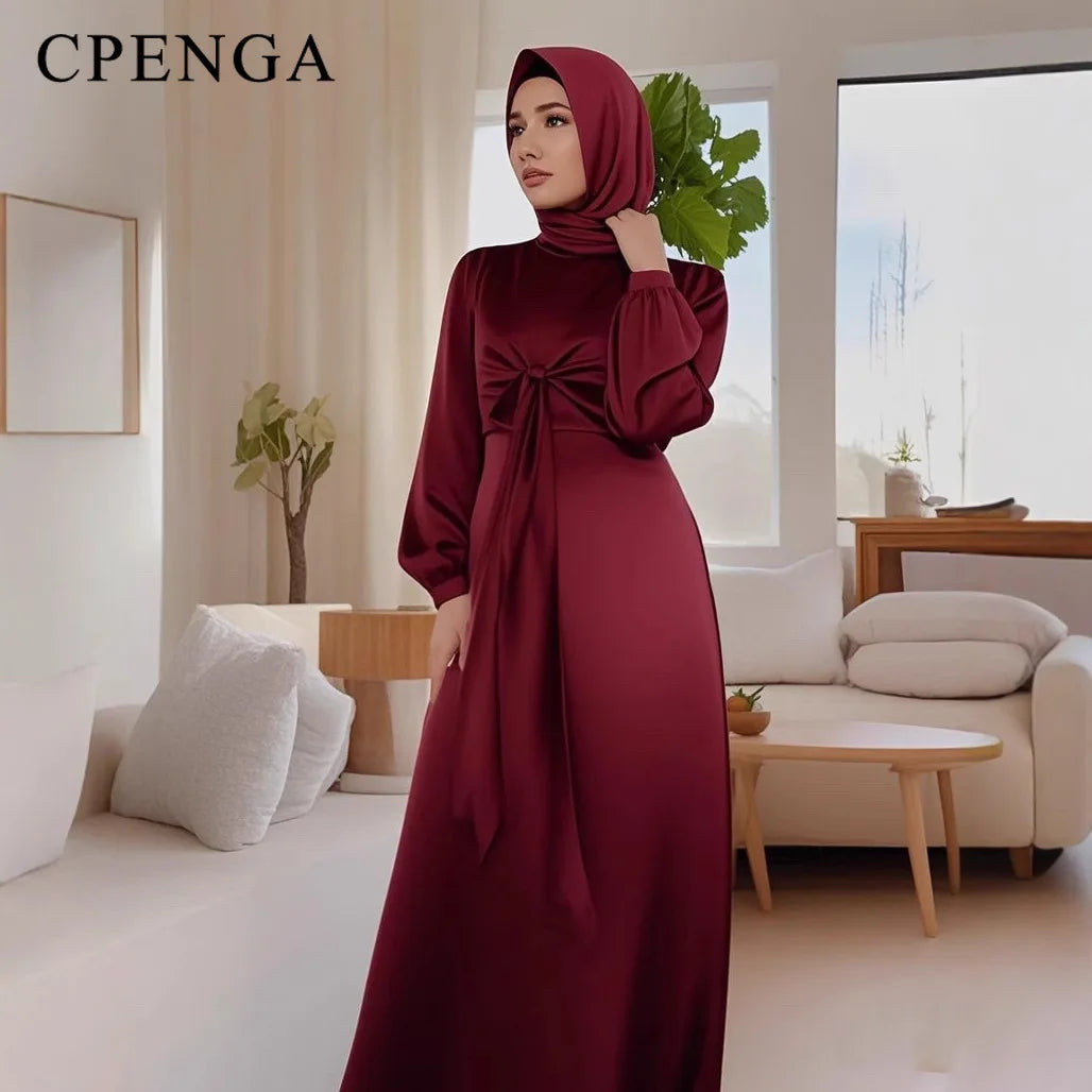 Ramadan Arabic Muslim Women Modest Dress Elegant Dubai Satin Abaya Islamic Party Clothing Holiday Travel Outfit 2025 Turkey Robe