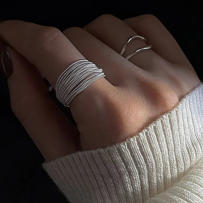 Gold Silver Color Irregular Wave Rings Trendy Simple Geometric Handmade Jewelry for Women Couple Adjustable Ring Wedding