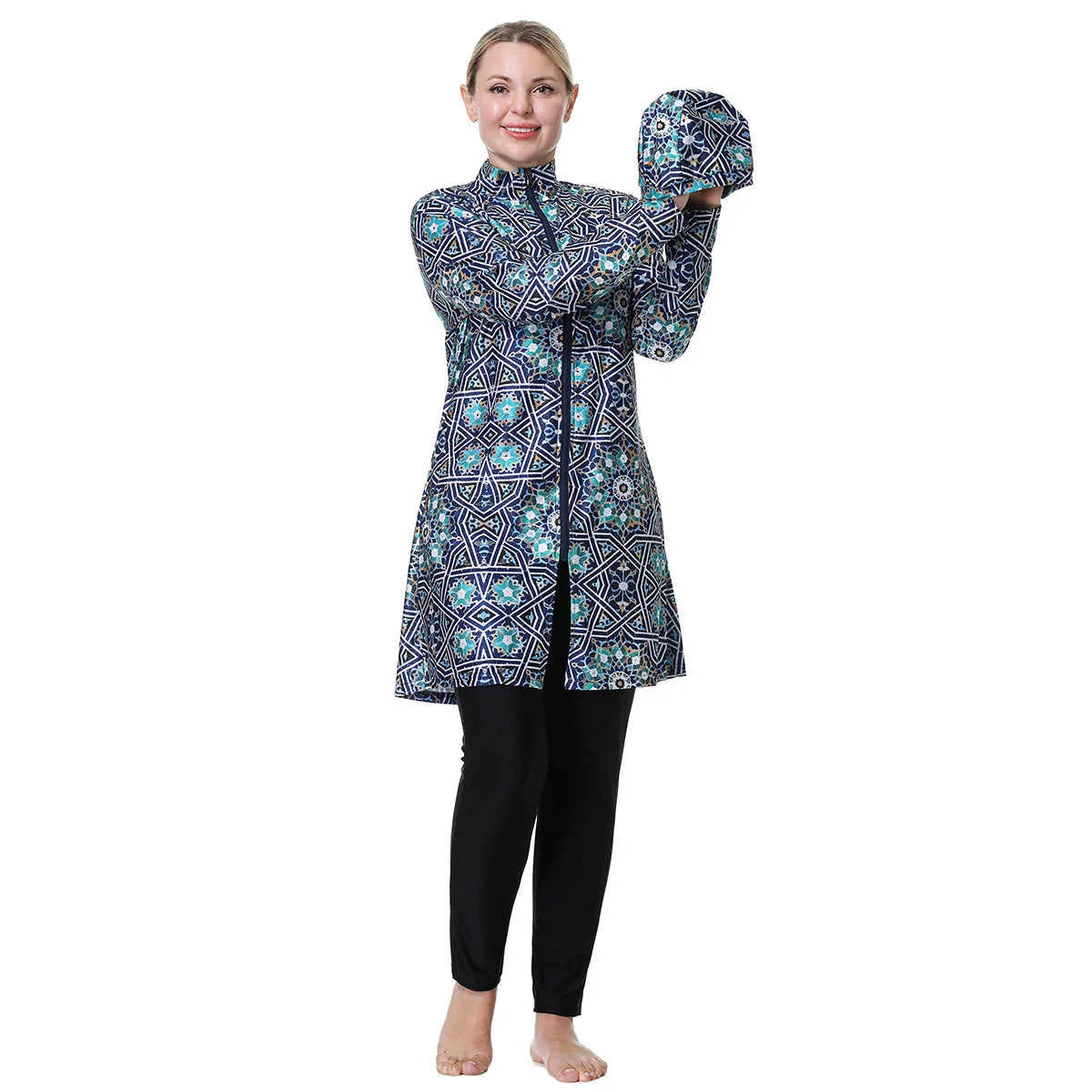 Muslim Modest Burkini Women Long Sleeve Print Swimwear Full Cover Swimsuit Islamic Bathing Suit Beachwear Swimming Costumes Set