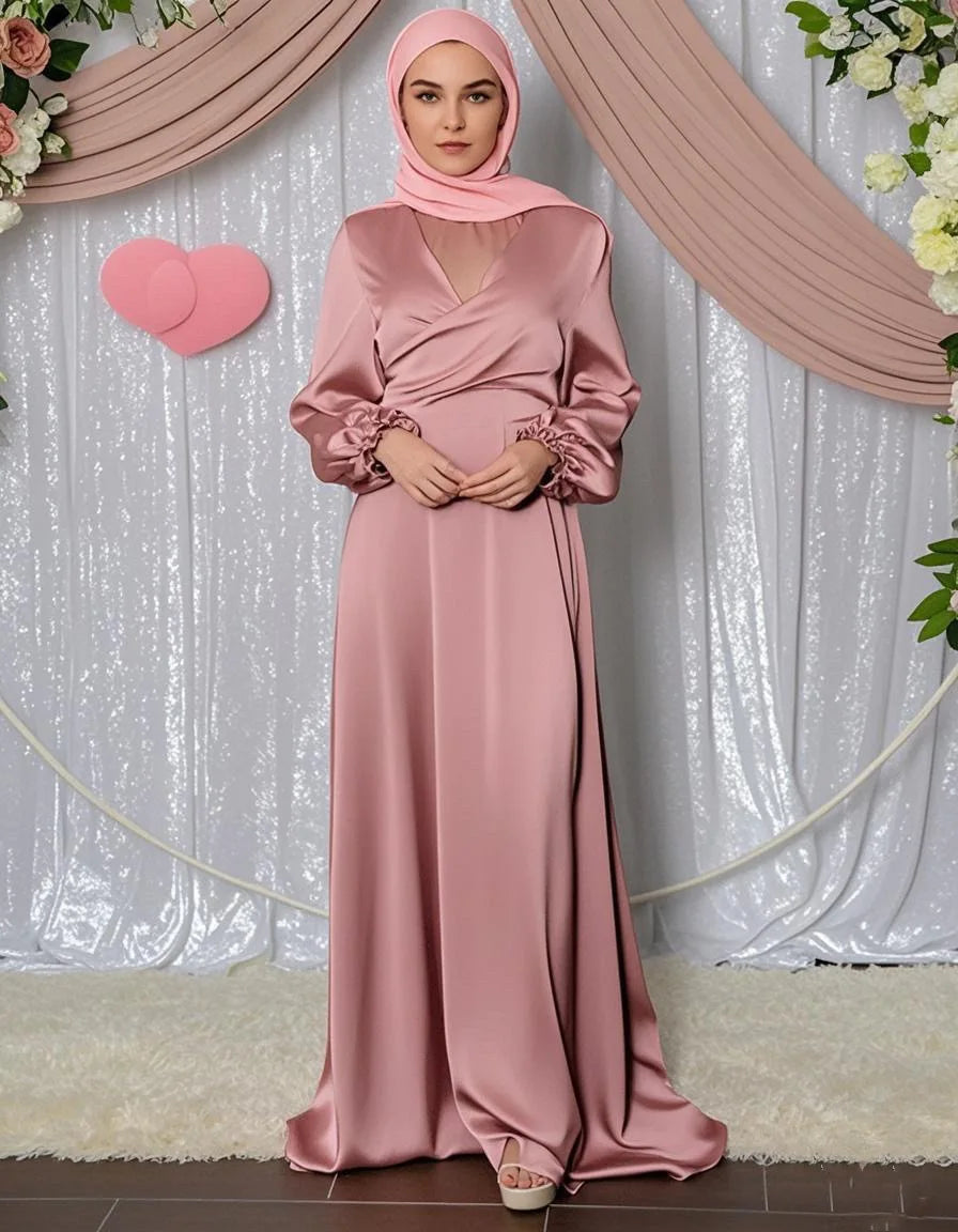 Ramadan Arabic Muslim Women Modest Dress Elegant Dubai Satin Abaya Islamic Party Clothing Holiday Travel Outfit 2025 Turkey Robe