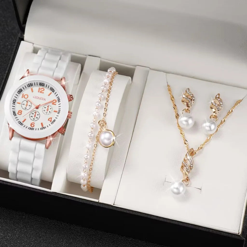 Luxury Watch Women Necklace Earrings Bracelet Set Watches Butterfly Silicone Strap Ladies Quartz Wristwatch Bracelet No Box