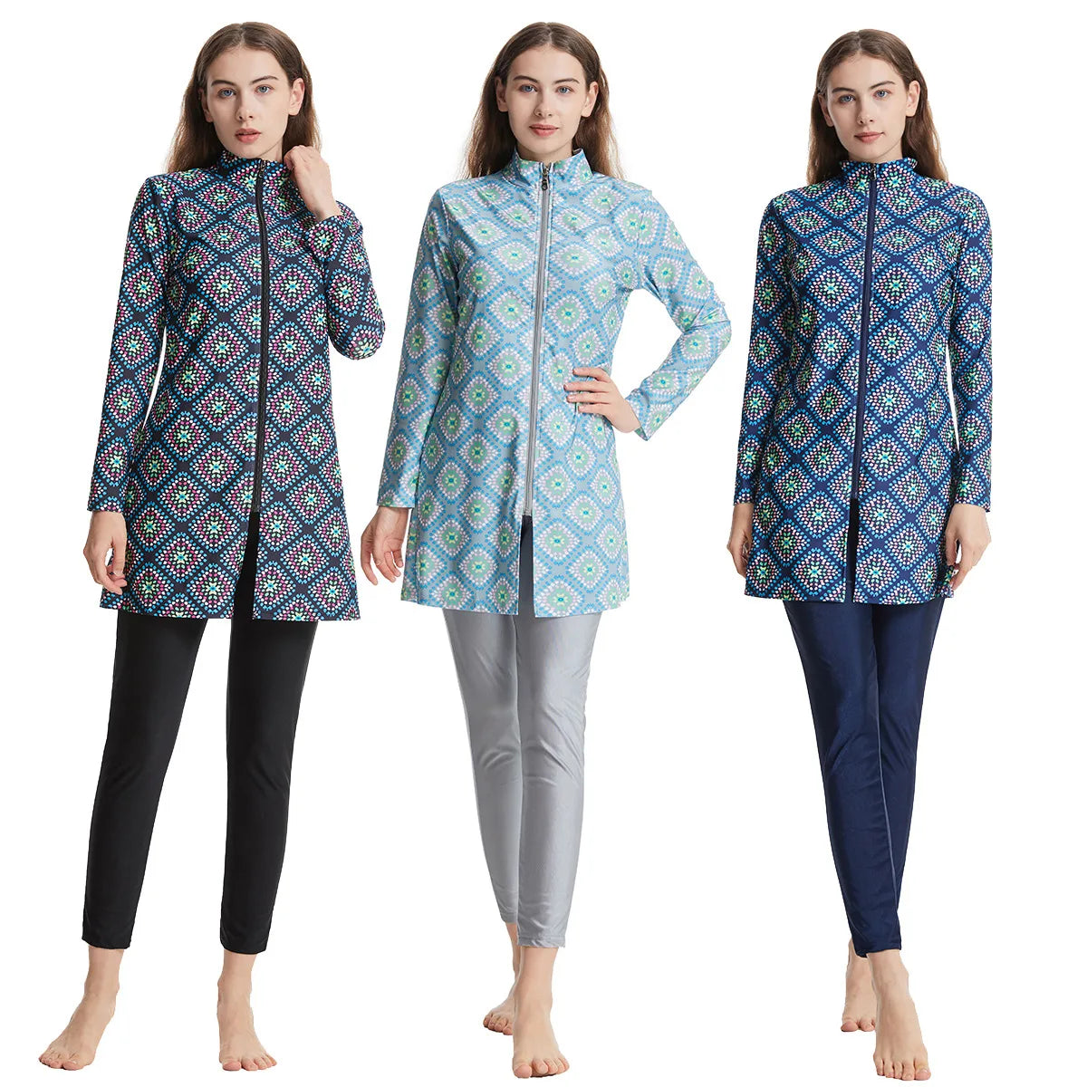 Muslim Modest Burkini Women Long Sleeve Print Swimwear Full Cover Swimsuit Islamic Bathing Suit Beachwear Swimming Costumes Set