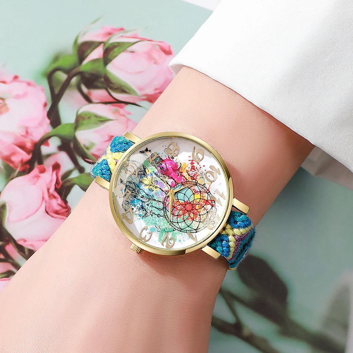 Fashion Woven Strap Women Watches Vintage Arabic Numeral Dial Quartz Watches For Ladies Clock Reloj Mujer（Without Box）