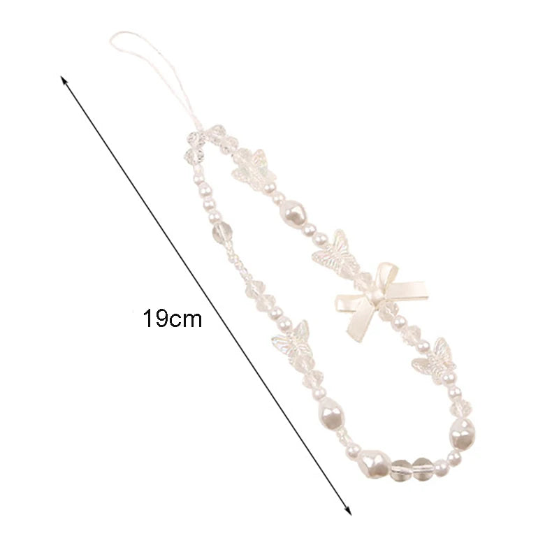 Creative Crystal Bowknot Pearl Beaded Mobile Phone Straps for Women Phone Case Key Chain Bag Pendant Decoration Accessories