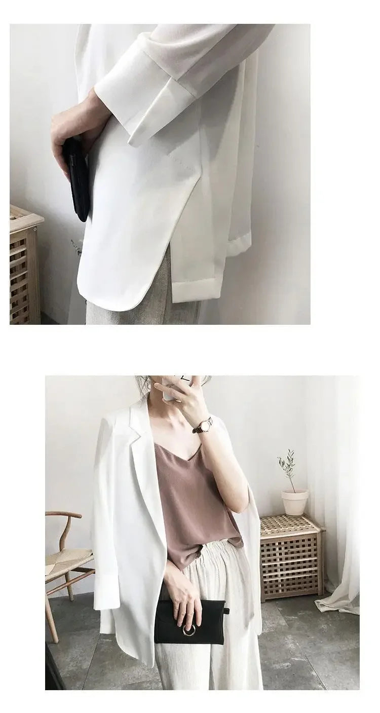 Women's Clothing White Office Blazer Summer Loose Fit Waist Slimming Elegant Casual Lightweight Trendy New