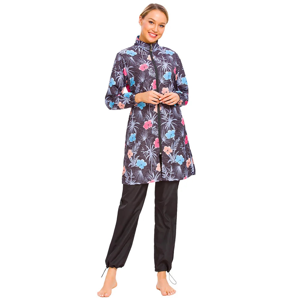 Muslim Modest Burkini Women Long Sleeve Print Swimwear Full Cover Swimsuit Islamic Bathing Suit Beachwear Swimming Costumes Set
