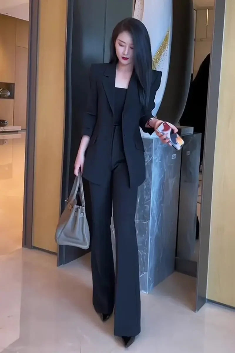 Trousers Woman Autumn Winter Wide Leg Wear To Work Suits Office Blazer and Pant Sets for Women 2 Pieces Professional Classy D