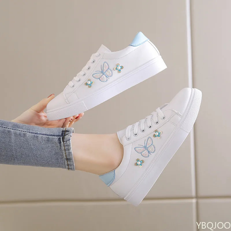 Women's New White Shoes Fashion breathable flats Casual lace up leather shoes Comfortable versatile ladies Sneakers Zapatos