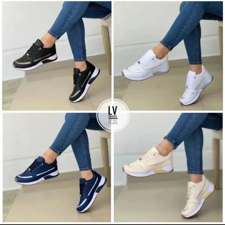 Women's Sneakers Shoes Spring Comfortable and Versatile Casual Single Shoe Platform Lace Up Sneakers Vulcanized Shoes Large Size