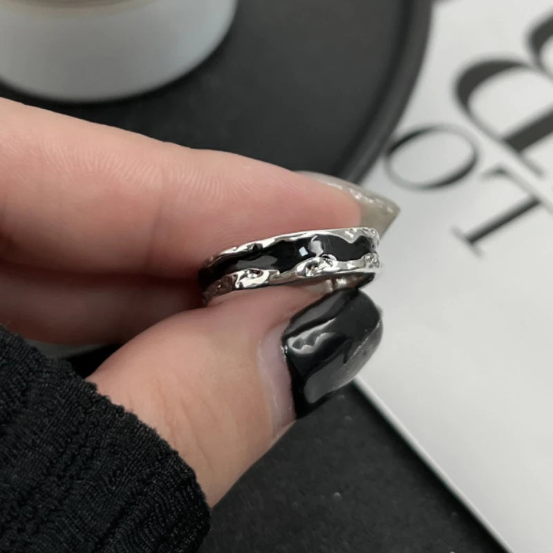 خواتم مفتوحة فاخرة غير منتظمة قابلة للتعديل للنساء من Kpop Goth Punk Vintage Double Oil Drip خاتم إصبع عصري غير منتظم قابل للتعديل مجوهرات زفاف 2024