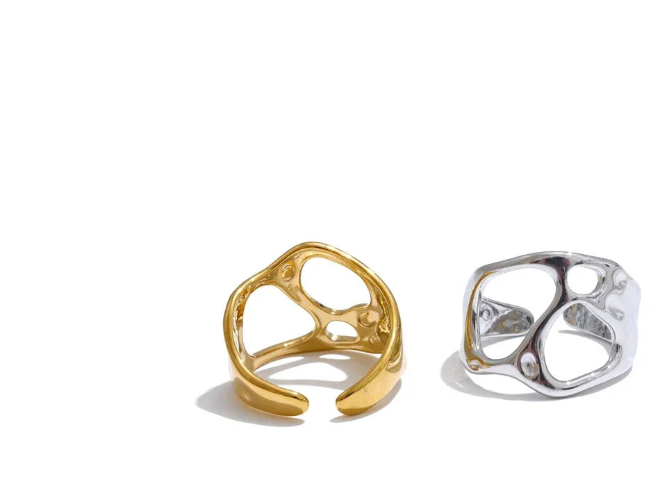 Yhpup Novelties Adjustable Stainless Steel Geometric Hollow Fashion Unusual Open Ring Popular Versatile Daily Trendy Jewelry