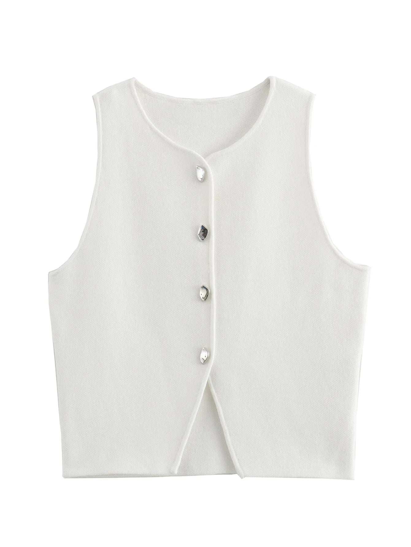 TRAF Female Sweater Vest Cropped Knit Vest Woman Sleeveless White Blue Vest Women Autumn Button Slim Yellow Pink Knitted Vests
