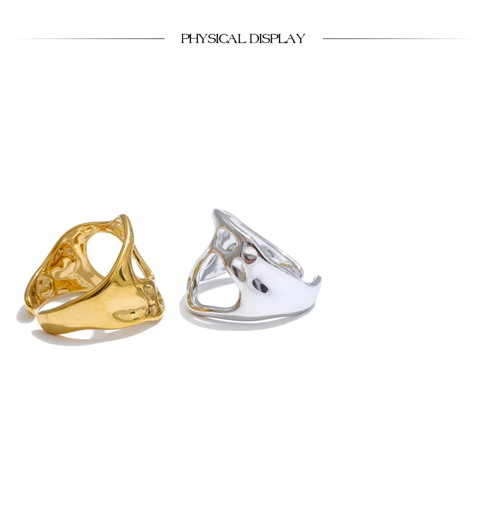 Yhpup Novelties Adjustable Stainless Steel Geometric Hollow Fashion Unusual Open Ring Popular Versatile Daily Trendy Jewelry