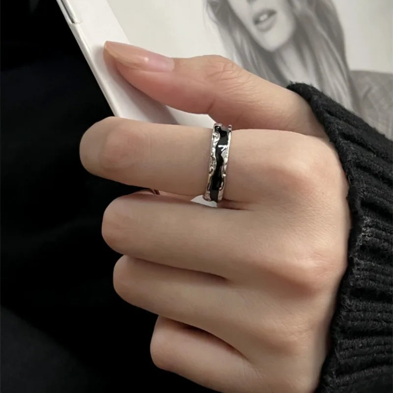 خواتم مفتوحة فاخرة غير منتظمة قابلة للتعديل للنساء من Kpop Goth Punk Vintage Double Oil Drip خاتم إصبع عصري غير منتظم قابل للتعديل مجوهرات زفاف 2024
