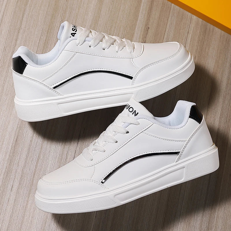 Women White Shoes Flat Female White Board Casual Shoes Lace Up PU Leather Walking Sneakers Thick Sole Outdoor Luxury Fashion