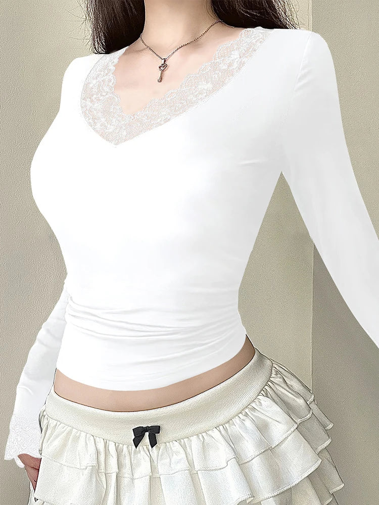 Women's T-shirt New Streetwear Spring Fashion Casual Slim T-shirt Elegant Female Sexy Black Lady Versatile Knitted Tees Clothing