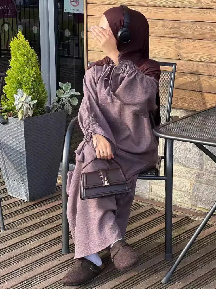 فستان عيد متواضع للنساء عباية بأكمام من الدانتيل فساتين حفلات مغربية رمضان فيستدوس لارجوس قفطان إسلام دبي رداء عربي طويل