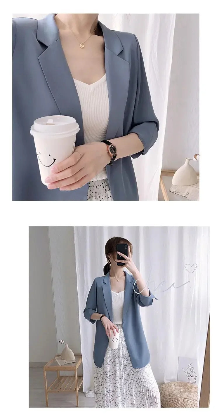 Women's Clothing White Office Blazer Summer Loose Fit Waist Slimming Elegant Casual Lightweight Trendy New