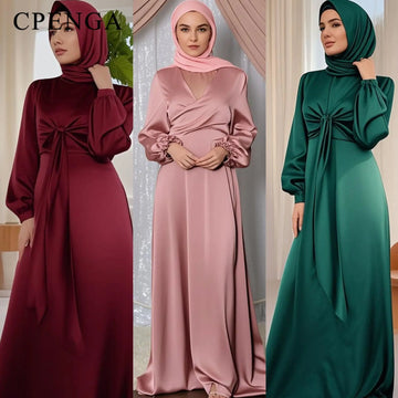 Ramadan Arabic Muslim Women Modest Dress Elegant Dubai Satin Abaya Islamic Party Clothing Holiday Travel Outfit 2025 Turkey Robe