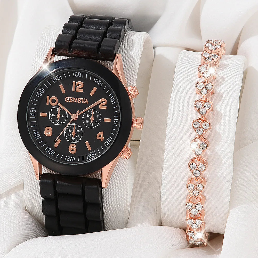 Luxury Watch Women Necklace Earrings Bracelet Set Watches Butterfly Silicone Strap Ladies Quartz Wristwatch Bracelet No Box
