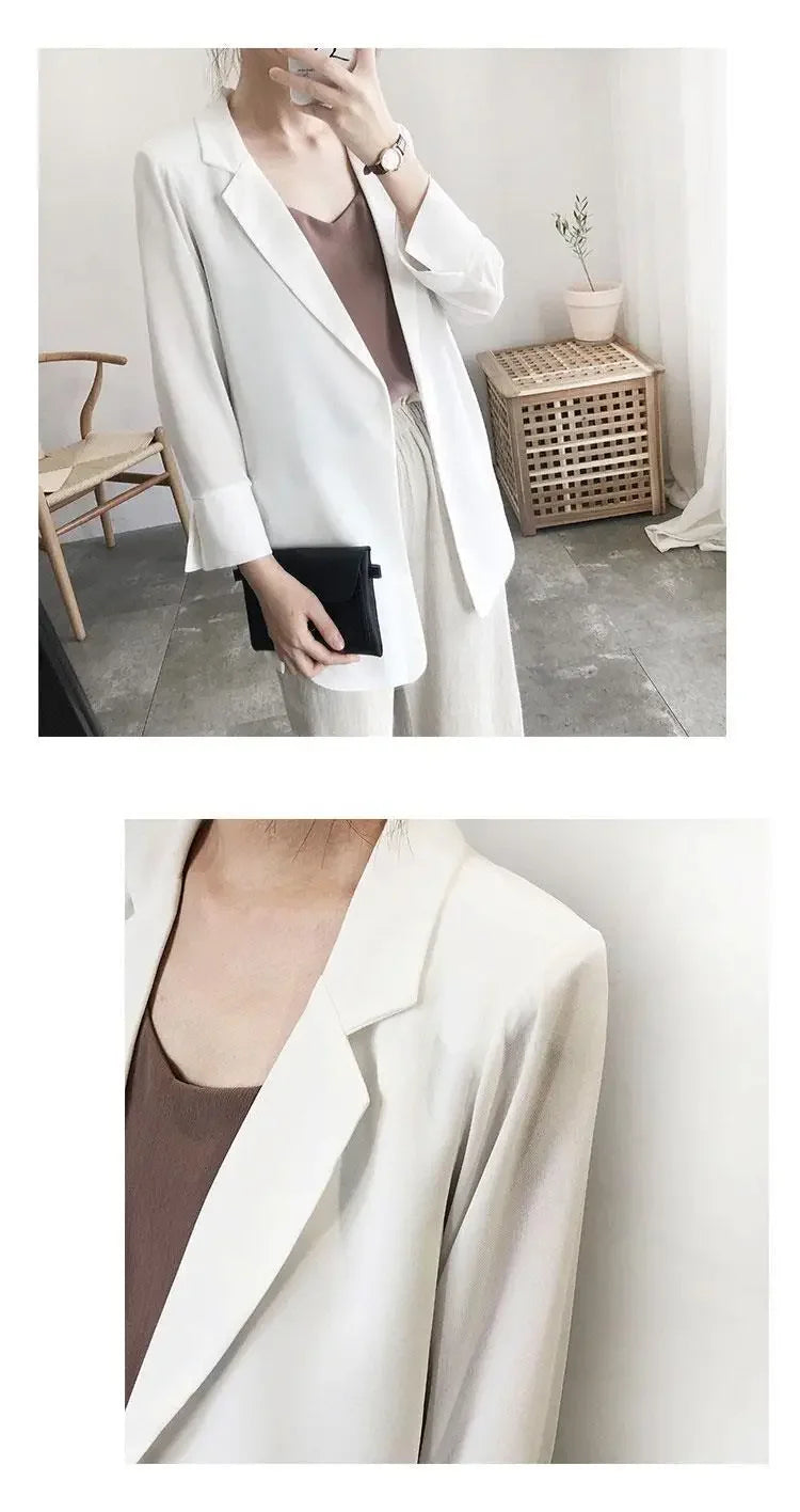 Women's Clothing White Office Blazer Summer Loose Fit Waist Slimming Elegant Casual Lightweight Trendy New
