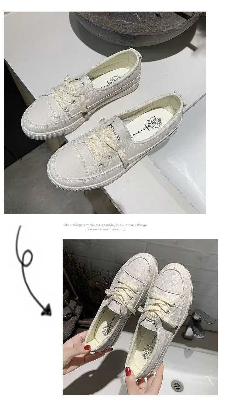 Women's Shoes 2024 New PU Leather Comfortable Casual Sports Shoes Fashionable Versatile Flat White Shoes
