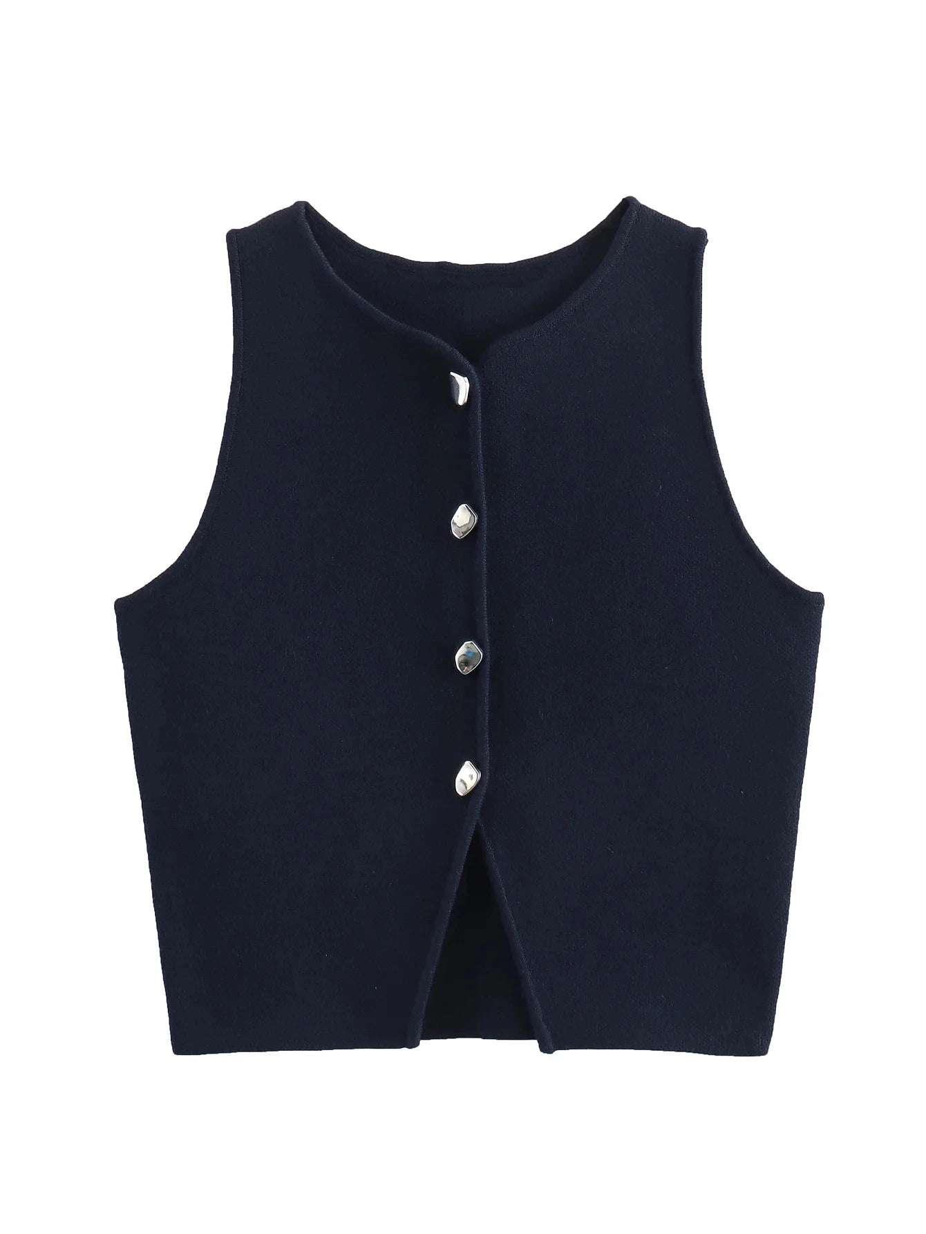 TRAF Female Sweater Vest Cropped Knit Vest Woman Sleeveless White Blue Vest Women Autumn Button Slim Yellow Pink Knitted Vests