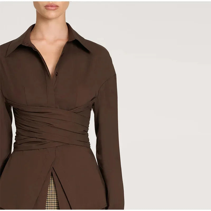 Fashion Woman Waist Shirt  New Turn-Down Collar Single Breasted Female Blouse Solid Color Shirts Office Lady Clothing