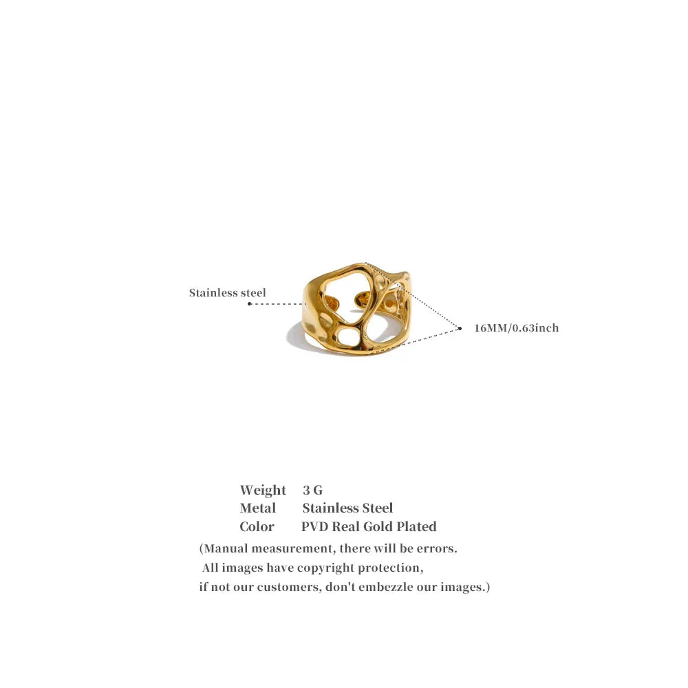 Yhpup Novelties Adjustable Stainless Steel Geometric Hollow Fashion Unusual Open Ring Popular Versatile Daily Trendy Jewelry