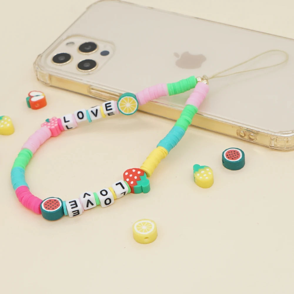 Clay Solid Color Mobile Phone Charm Phone Strap Lanyard Imitation Pearl Rope Cellphone Chains for Women Fashion Accessories