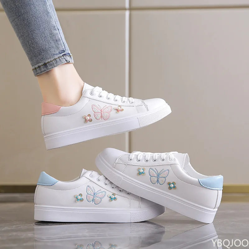 Women's New White Shoes Fashion breathable flats Casual lace up leather shoes Comfortable versatile ladies Sneakers Zapatos