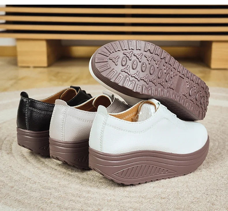 Women's Sneakers PU Leather Platform Thick Bottom Casual Walking Vulcanized Shoes Fashion Female Footwear Zapatillas Mujer