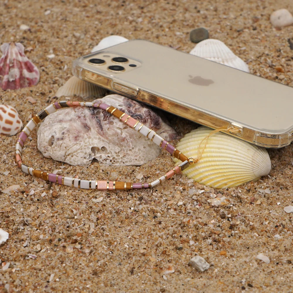 Clay Solid Color Mobile Phone Charm Phone Strap Lanyard Imitation Pearl Rope Cellphone Chains for Women Fashion Accessories