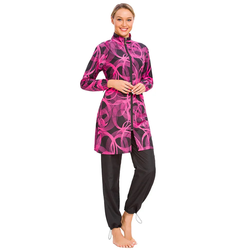 Muslim Modest Burkini Women Long Sleeve Print Swimwear Full Cover Swimsuit Islamic Bathing Suit Beachwear Swimming Costumes Set