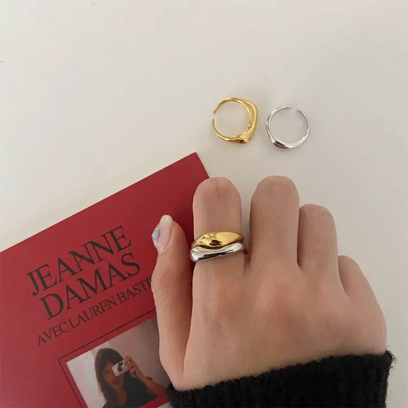 Gold Silver Color Irregular Wave Rings Trendy Simple Geometric Handmade Jewelry for Women Couple Adjustable Ring Wedding